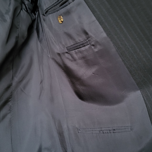 J.P Tilford Samuelsohn Harry Rosen wool navy blue pinstripes blazer Sz 46-40R - Picture 10 of 12